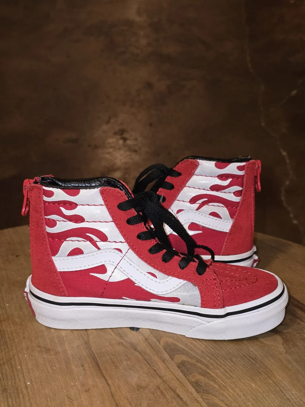 VANS Sk8-Hi Zip Ferocious Flame Red White High Top Sneakers Kids Size 11